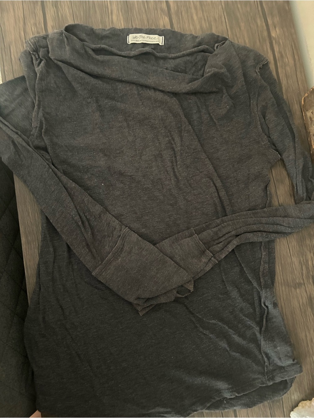 We The Free Dark Charcoal Boatneck Long Sleeve Top